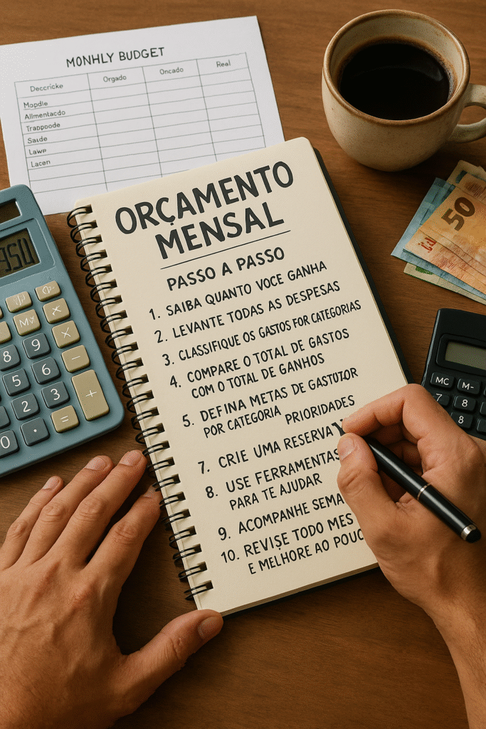 Passo a passo para criar um orçamento mensal simples e funcional